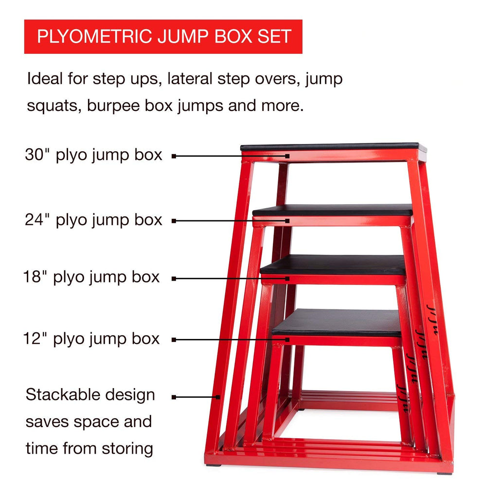 JFIT Plyometric Boxes - Made in Taiwan NO Assembly Required Single - Height Box Set and Adjustable Box Options Plyometric Platform and Jumping Agility Box for Training Conditioning Strength Training