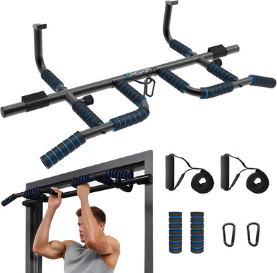 EPHESPORT New Version Pull Up Bar with Resistance Bands, No Screwing Pullup Bar for Doorway, Ergonomic Grip, USA Original Patent Design, 440 Lbs Capacity, Chin Ups Strength Training Equipment