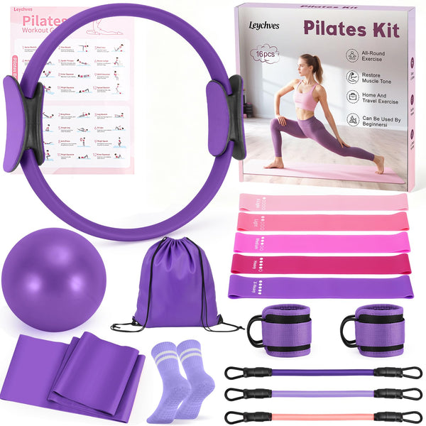 Pilates Essentials Kit for Women, 14-Inch Magic Circle Home Pilates Equipment with Pilates Ring and Ball Set, 5 Resistance Bands & Accessories for Home Workouts Beginners Essentials Starter Set