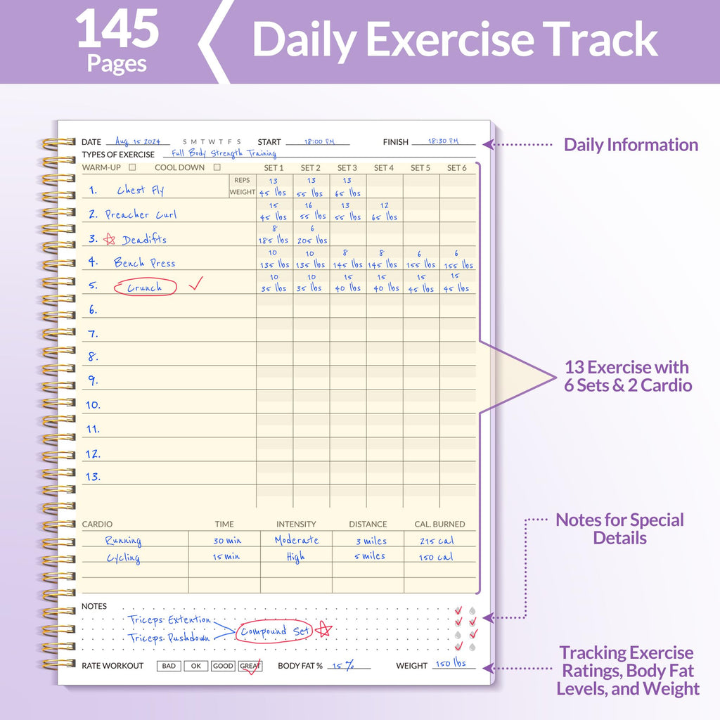 Fitness Journal Workout Planner for Women & Men, A5 (6.4" x 8.3") Workout Journal Log Book Planner Gift for Track Gym Essentials, Home Workouts, Track Progress, Achieve Wellness Goals, Pink