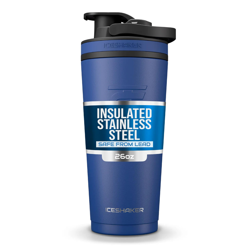 Ice Shaker Insulated Stainless Steel Shaker Bottle | 26oz, Navy/Mint | Cold for 30+ Hours | Insulated Cup with Twist-on Agitator | Odor-Free Bottle for Protein Shakes, Water, Smoothies, Cocktails