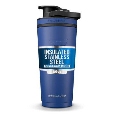 Ice Shaker Insulated Stainless Steel Shaker Bottle | 26oz, Navy/Mint | Cold for 30+ Hours | Insulated Cup with Twist-on Agitator | Odor-Free Bottle for Protein Shakes, Water, Smoothies, Cocktails
