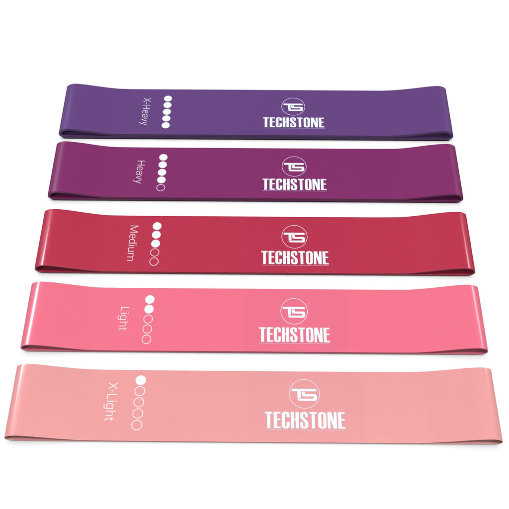 TechStone Resistance Bands Set for Men and Women, Pack of 5 Different Levels Elastic Band for Home Gym Long Exercise Workout – Great Fitness Equipment for Training, Yoga – Free Carrying Bag