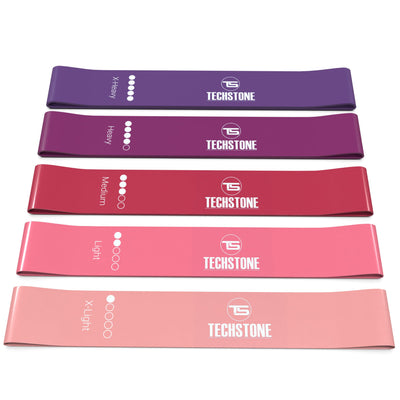 TechStone Resistance Bands Set for Men and Women, Pack of 5 Different Levels Elastic Band for Home Gym Long Exercise Workout – Great Fitness Equipment for Training, Yoga – Free Carrying Bag