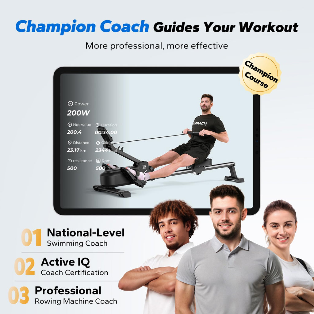 MERACH Foldable Rowing Machines for Home, Magnetic Rowing Machine with 16-Level, Compact Row Saves 20% Space, 350 LBS Load Capacity, Free MERACH App and 1000+ Champion Coaching Course & Games