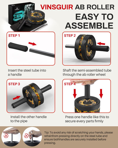 VINSGUIR Ab Roller Wheel, Abs & Core Workout Equipment for Home Gym with Knee Pad Accessories, Abdominal Wheel for Full-body Strength Training