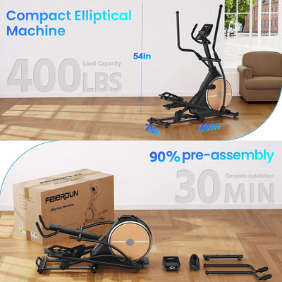 FEIERDUN Elliptical Machine, Cross Trainer for Home Use with Hyper-Quiet Electromagnetic Front Driving System, 32 Resistance Levels, 20IN Stride, 400LBS Weight Capacity, Black