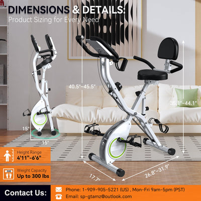 Foldable Exercise Bike Stationary Bikes for Home, 5 IN 1 Indoor Workout Bike, Cycling Bike with 16-Level Quiet Magnetic Resistance, 6.6 LBS Flywheel and 300LBS Capacity, 2025 Designed 817 X-bike