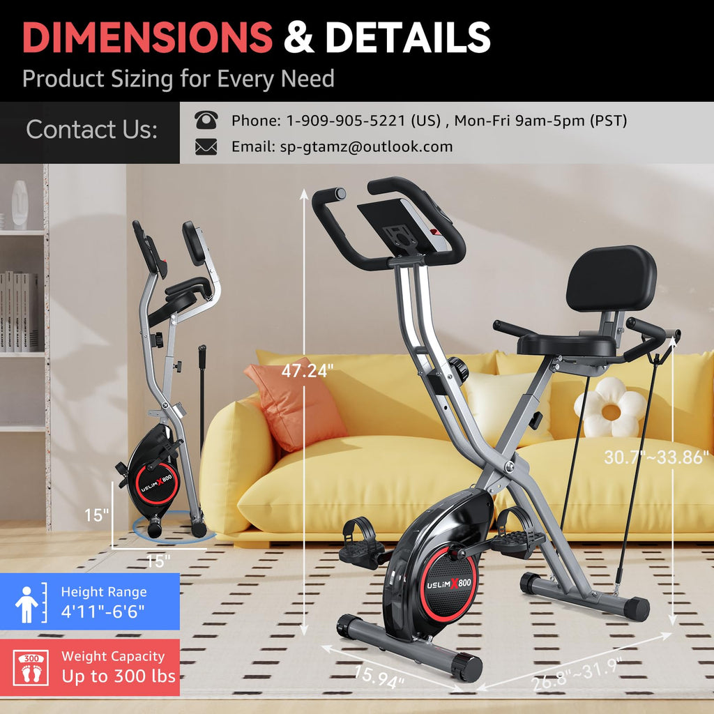Foldable Exercise Bike Stationary Bikes for Home, 5 IN 1 Indoor Workout Bike, Cycling Bike with 16-Level Quiet Magnetic Resistance, 6.6 LBS Flywheel and 300LBS Capacity, 2025 Designed 817 X-bike