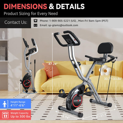 Foldable Exercise Bike Stationary Bikes for Home, 5 IN 1 Indoor Workout Bike, Cycling Bike with 16-Level Quiet Magnetic Resistance, 6.6 LBS Flywheel and 300LBS Capacity, 2025 Designed 817 X-bike