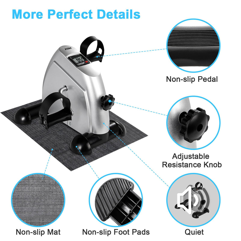 Mini Exercise Bike, AGM Under Desk Bike Pedal Exerciser Foot Cycle Arm & Leg Pedal Exerciser with LCD Screen Displays