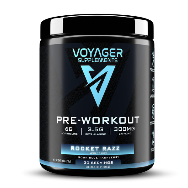 Voyager Pre-Workout Rocket Razz – Creatine-Free Powder w/L-Citrulline, Beta-Alanine, Caffeine – Supports Energy, Endurance & Focus – 30 Servings – No Artificial Fillers – GMP Certified