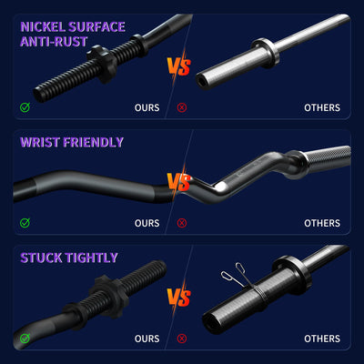 47" EZ Curl Bar Weight Lifting Bar, 1-inch Curling Bars for Weight lifting, Barbell bar for Hip Thrusts/Squats/Lunges for Gym and Home, With 2 Star Double Risk Star-nuts (220lb Weight Capacity)