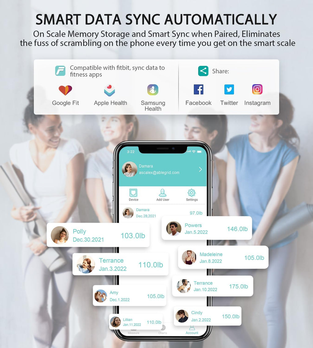 ABLEGRID Body Fat Scale,Digital Smart Bathroom Scale for Body Weight, Large Color Display Screen, 16 Body Composition Metrics BMI, Water Weigh, Heart Rate, Baby Mode, 400lb, Rechargeable