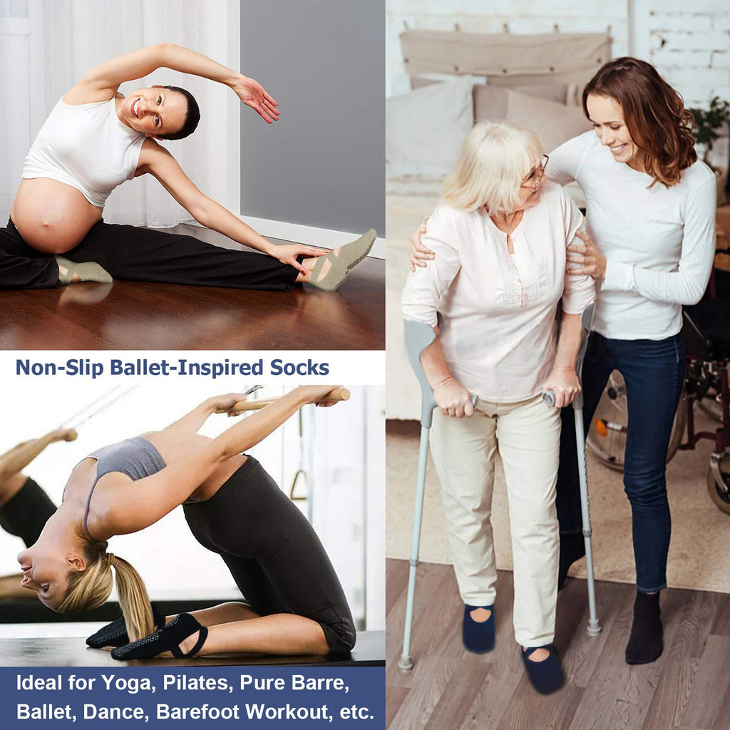 Ozaiic Pilates Socks for Women Non Slip Grip, Yoga Socks with Grippers for Barre, Hospital, Ballet, Dance, Barefoot Workout