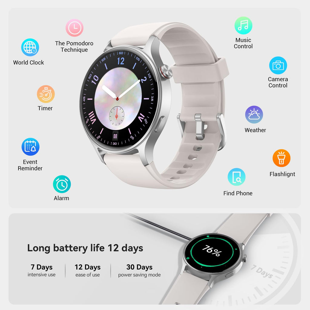 Fitpolo Smart Watch for Women,1.3" AMOLED Touchscreen Fitness Tracker, Make/Answer Calls, Heart Rate SpO2 Monitor, IP68 Waterproof, Sleep & Activity Tracking Smartwatch for Android Phones iPhone
