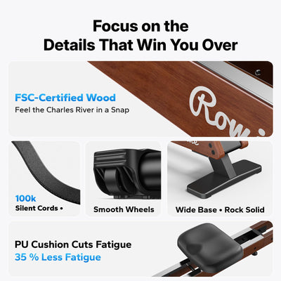 MERACH Pro-Grade Rowing Machines for Home, Smart Magnetic Rowing Machine with Self-Generation, Double Resistance and 400 LBS MAX Load, Wooden Tracks for Silent Sliding, MERACH App 1000+ Course & Games