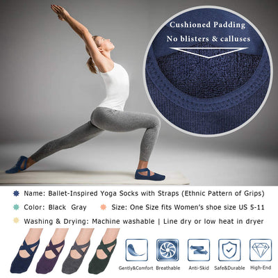 Ozaiic Pilates Socks for Women Non Slip Grip, Yoga Socks with Grippers for Barre, Hospital, Ballet, Dance, Barefoot Workout
