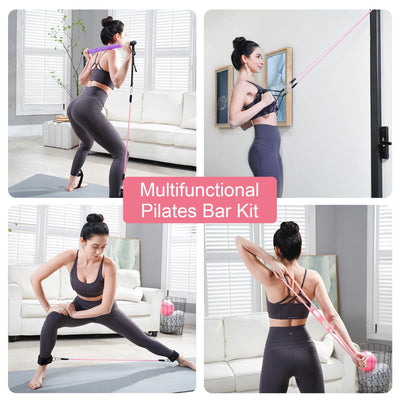Pilates Bar Kit with Resistance Bands, Multifunctional Pilates Bar with 3 Set Exercise Resistance Bands, Portable Pilates Equipment for Women Home Gym Yoga Workouts