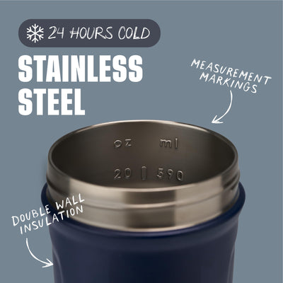 BlenderBottle Strada Shaker Cup Insulated Stainless Steel Water Bottle with Wire Whisk, 24-Ounce, Black