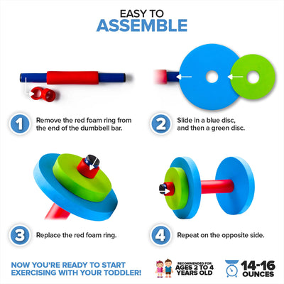 Modern Innovations Kids Weight Set (2 Pack) Toy Dumbbells, Baby Dumbbell Workout Weights, Fun Fitness and Exercise Equipment for Toddlers - Black & Gray…