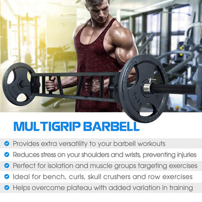 Yes4All Multi Grip Barbell & Cable Attachment - Swiss Bar, American Bar for Greater Range of Motion, with 2 Collars, Fits Olympic Weight Plates - Home Gym & Support Pressing, Lifting & Curls