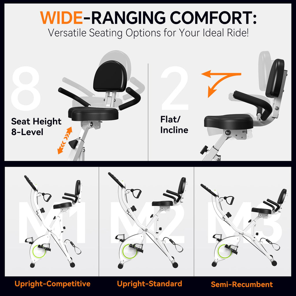 Foldable Exercise Bike Stationary Bikes for Home, 5 IN 1 Indoor Workout Bike, Cycling Bike with 16-Level Quiet Magnetic Resistance, 6.6 LBS Flywheel and 300LBS Capacity, 2025 Designed 817 X-bike