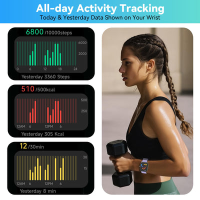 EURANS Smart Watch No App/Phone Required, 1.85" Ultra HD Display | Waterproof Fitness Tracker | 24/7 Heart Rate/Sleep Monitor | Step Counter for Walking, Pedometer & Activity Tracker for Women Men