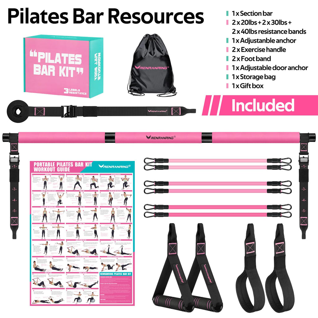 Pilates Bar Kit with Resistance Bands, Multifunctional Pilates Bar for Women & Men with Heavy-Duty Metal Adjustment Buckle, Pilates Home Equipment for Full BodyWorkouts