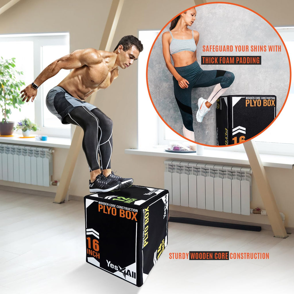 Yes4All 3-in-1 Soft-Padded Plyo Box With Wooden Core, Non-Slip Multi-Use Cushioned Plyometric Jump Box with Vinyl Cover for Jumping, Conditioning, Strength Training