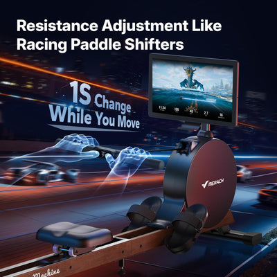 MERACH Pro-Grade Rowing Machines for Home, Smart Magnetic Rowing Machine with Self-Generation, Double Resistance and 400 LBS MAX Load, Wooden Tracks for Silent Sliding, MERACH App 1000+ Course & Games