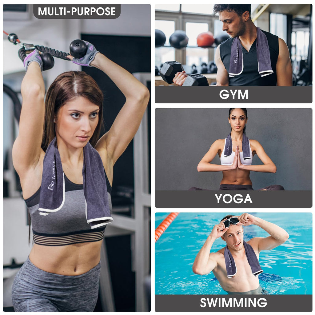 Microfiber Gym Towel Set for Men Women, Super Soft and Quick-Drying Towels for Fitness, Yoga, Cycling, Swimming (Blue+Grey+Purple, 3 Pack)