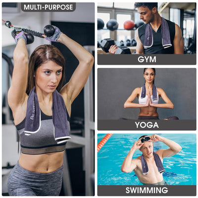 Microfiber Gym Towel Set for Men Women, Super Soft and Quick-Drying Towels for Fitness, Yoga, Cycling, Swimming (Blue+Grey+Purple, 3 Pack)