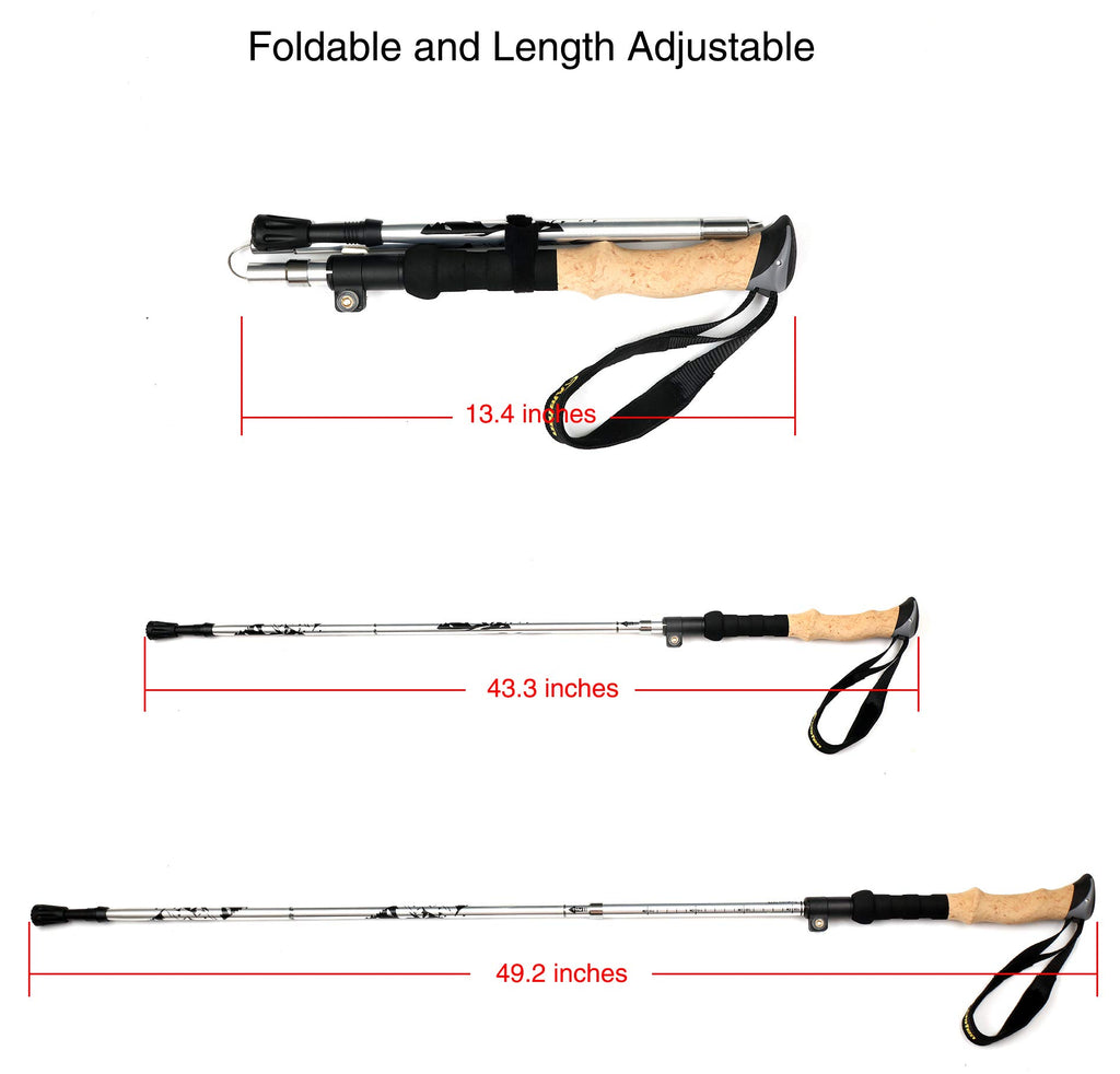 Aluminum Collapsible Ultralight Travel Trekking Hiking Pole for Men and Women (Fits 5'3" - 6'2")