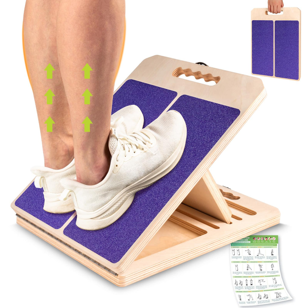 Slant Board for Calf Stretching, Adjustable Portable Wooden Incline Board for Calf Stretcher with Training Poster, 300 Lbs Weight Capacity Calf Stretch Wedge for Leg, Knees, Heel, Ankle & Stretching