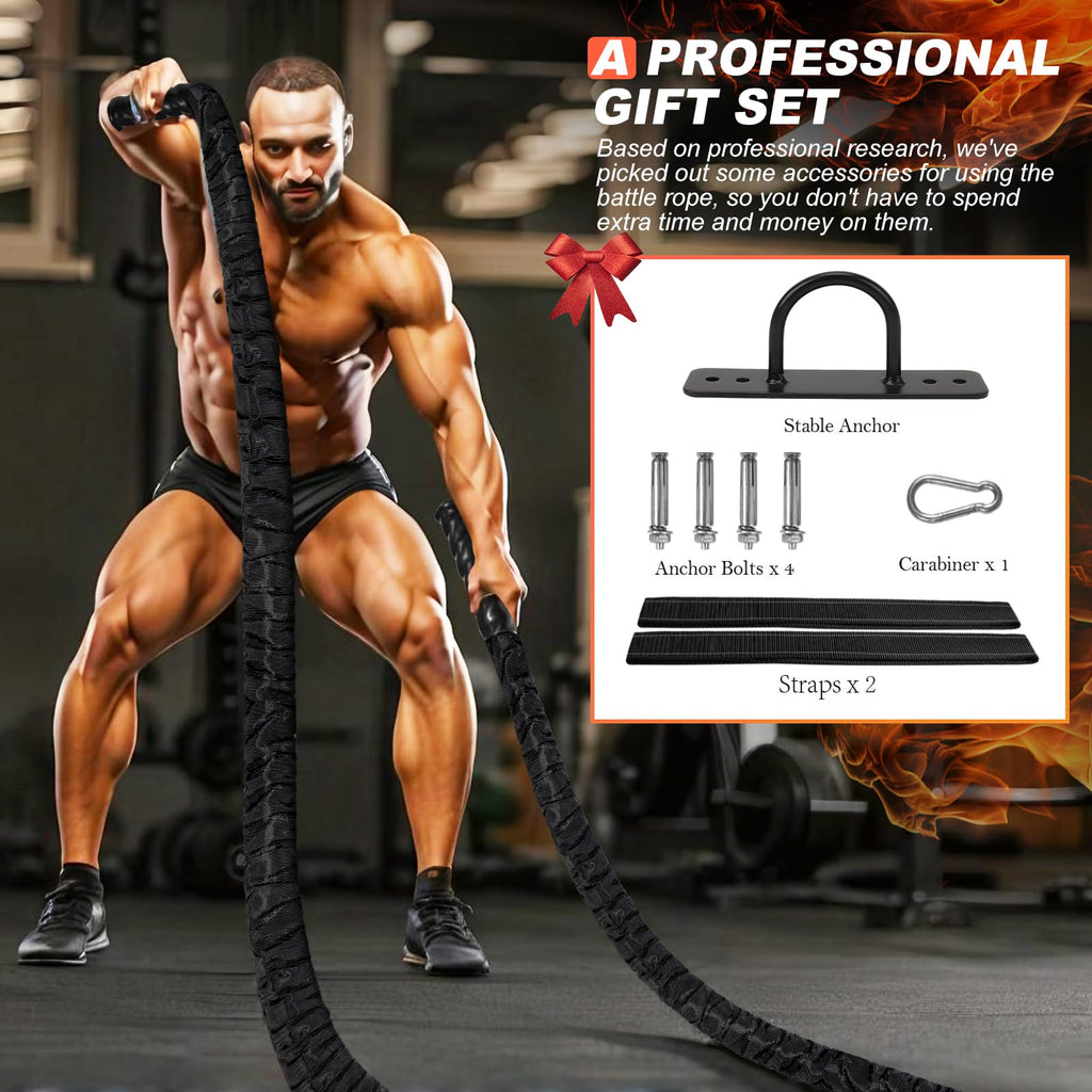 Battle Ropes for Home Gym Exercise: 1 Inch Diameter 9.2 FT Length Workout Rope Exercise Rope Training Ropes with Protective Sleeve for Kids Men Women Exercise Fitness & Strength Training