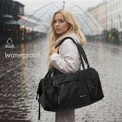 Gym Bag for Men with 2 Upgraded Bottle Holders Convertible Duffle Bag and Gym Backpack Waterproof Sports Bags with Shoes Compartment and Wet Pocket - Black