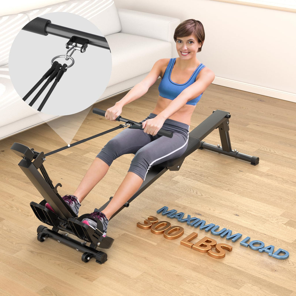 Rowing Machine for Home Use, LUBBYGIM Rowing Machine Foldable Rower with LCD Monitor - Hyper-Quiet & Smooth - 2024 Upgraded Version with 300LBS Loading Capacity