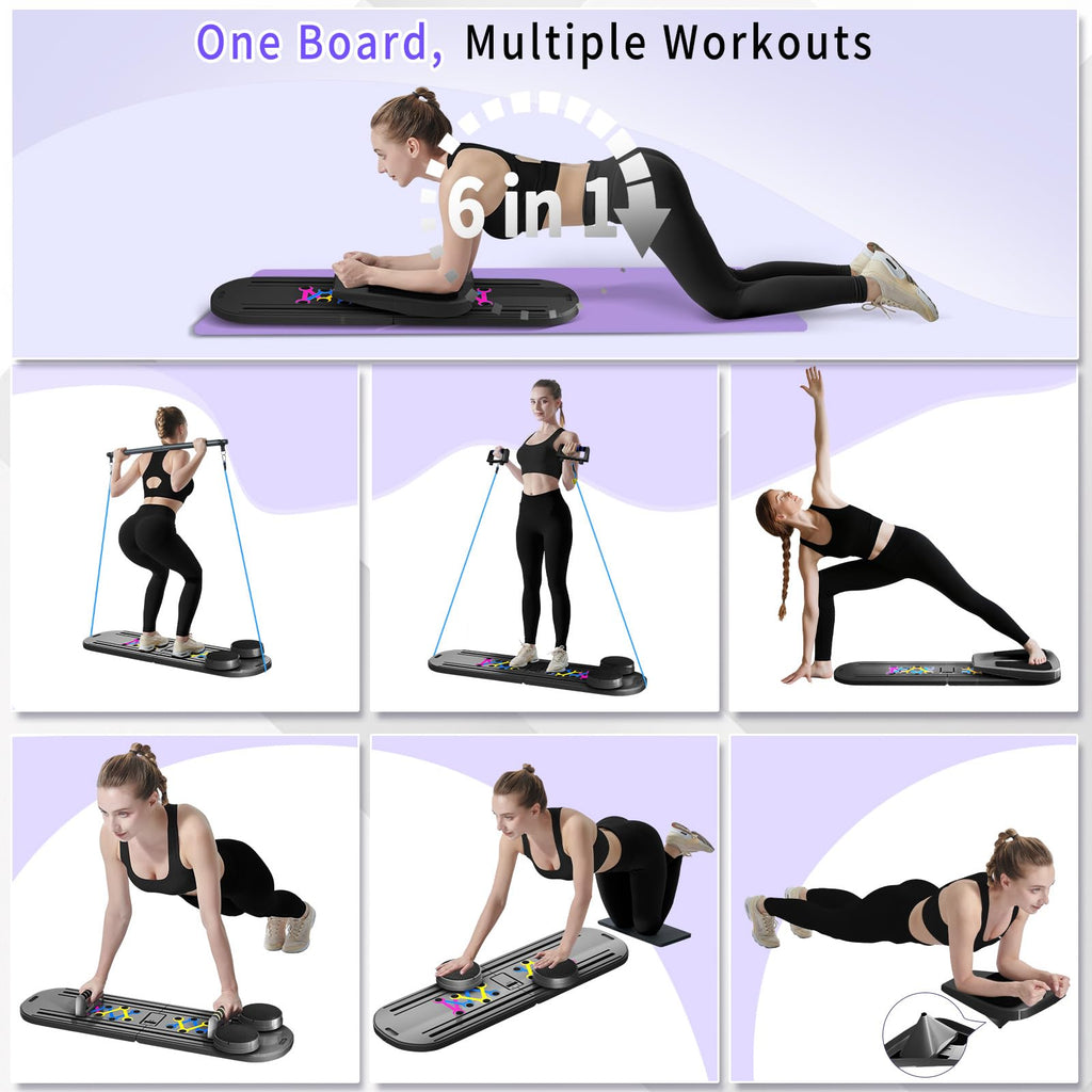 Pilates Board, Foldable Pilates Reformer Set for Home Workout with Timer, Multifunctional Portable Reformer Pilates Machine at Home Pilates Equipment