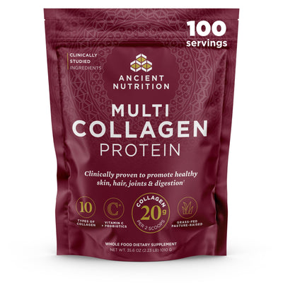 Ancient Nutrition Collagen Powder Protein with Probiotics, Unflavored Multi Collagen Protein with Vitamin C, 45 Servings, Hydrolyzed Collagen Peptides Supports Skin and Nails, Gut Health, 16oz