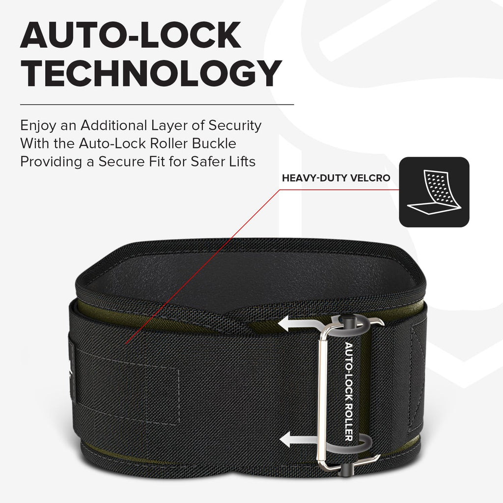 Weightlifting Belt For Men and Women - 6 Inch Auto-Lock Weight Lifting Back Support, Workout Back Support for Lifting, Fitness, Cross Training and Powerlifitng