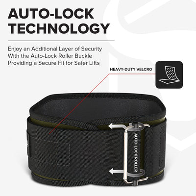 Weightlifting Belt For Men and Women - 6 Inch Auto-Lock Weight Lifting Back Support, Workout Back Support for Lifting, Fitness, Cross Training and Powerlifitng