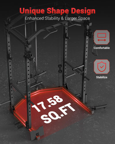 GarveeLife Power Cage, Multi-Functional Power Racks for Home Gym with Cable Crossover System, 1600 LBS Weight Capacity Fitness Squat Rack for Strength Workout with More Training Attachment