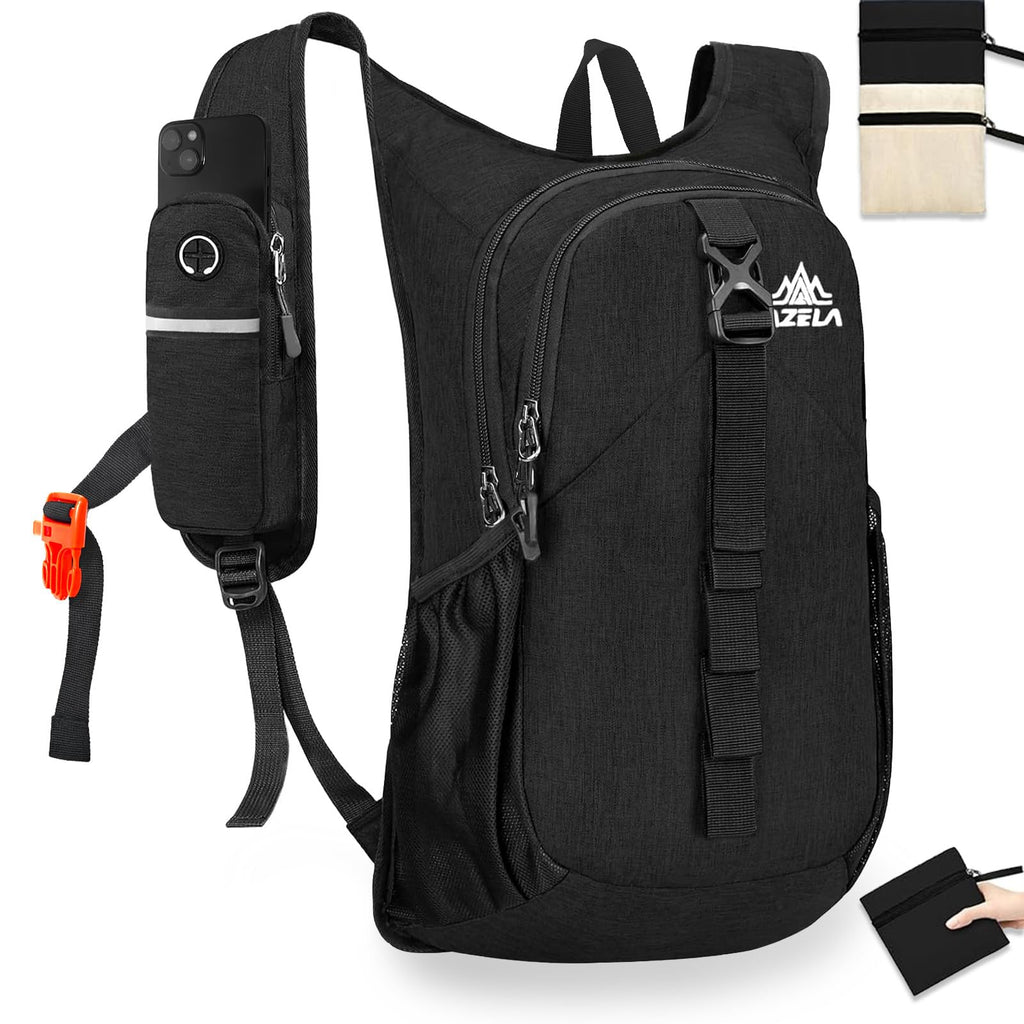 15L Small Hiking Backpack Foldable Ultralight Trekking Camping Outdoors Backpack for Women Men (black)