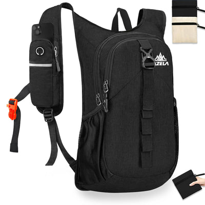 15L Small Hiking Backpack Foldable Ultralight Trekking Camping Outdoors Backpack for Women Men (black)