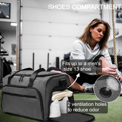 Gym Bag for Men Women, Small Fitness Workout Sports Bag with Wet Pocket & Shoes Compartment, Water Resistant Overnight Weekender Duffel Bag