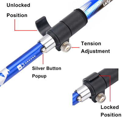 Aluminum Collapsible Ultralight Travel Trekking Hiking Pole for Men and Women (Fits 5'3" - 6'2")