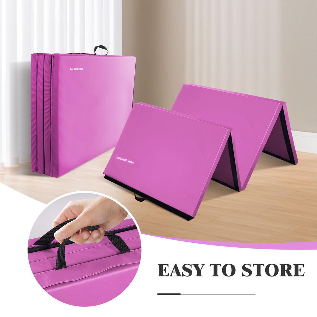 Fitvids Folding Exercise Gymnastics Mat, 4'x8'x2" Gym Workout Mat with Carrying Handles 4-Fold High-Density Anti-Tear Portable Fitness Aerobics Mat for Home Gym Yoga Pilates Tumbling MMA Core Training