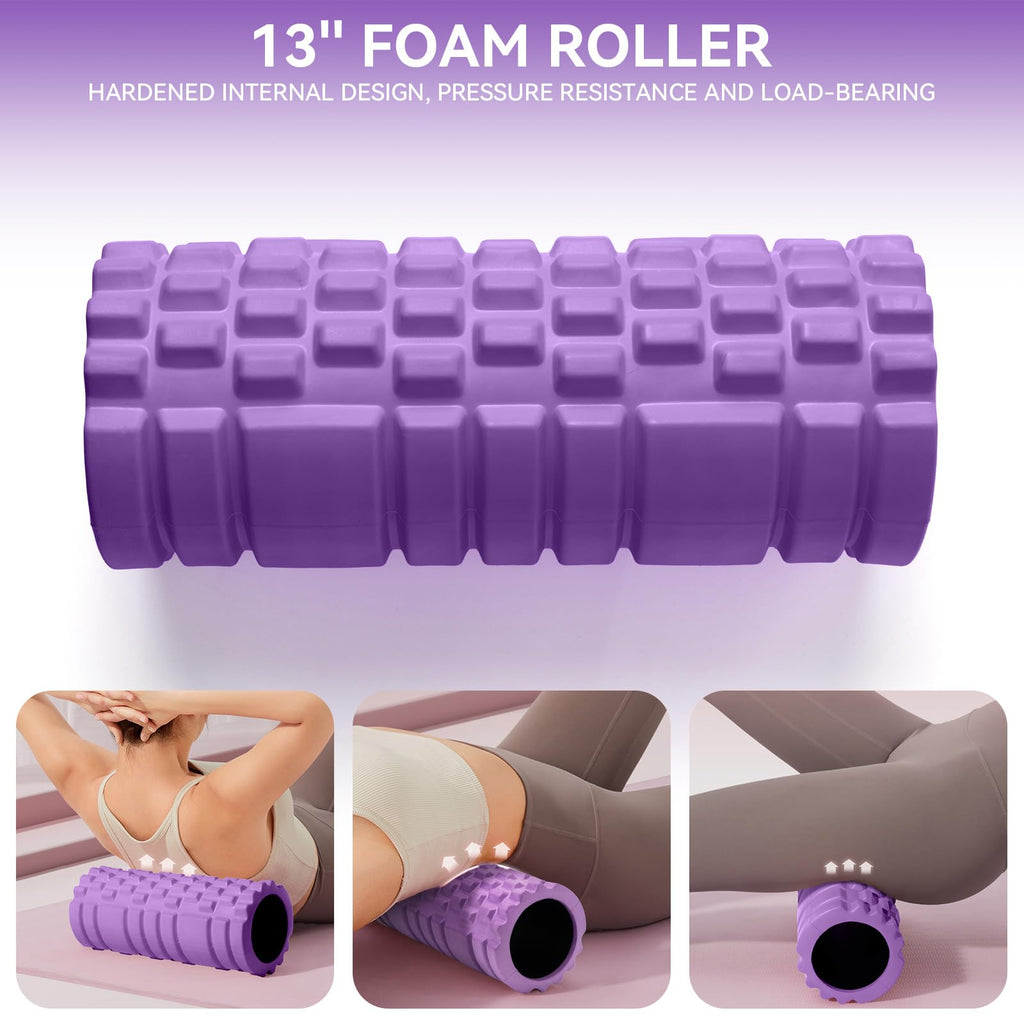 5 in1 Foam Roller Set for Deep Tissue Muscle Massage, High Density Fitness Exercise Foam Roller, Massage Roller, Massage Ball, Resistance Band, for Whole Body (Black)