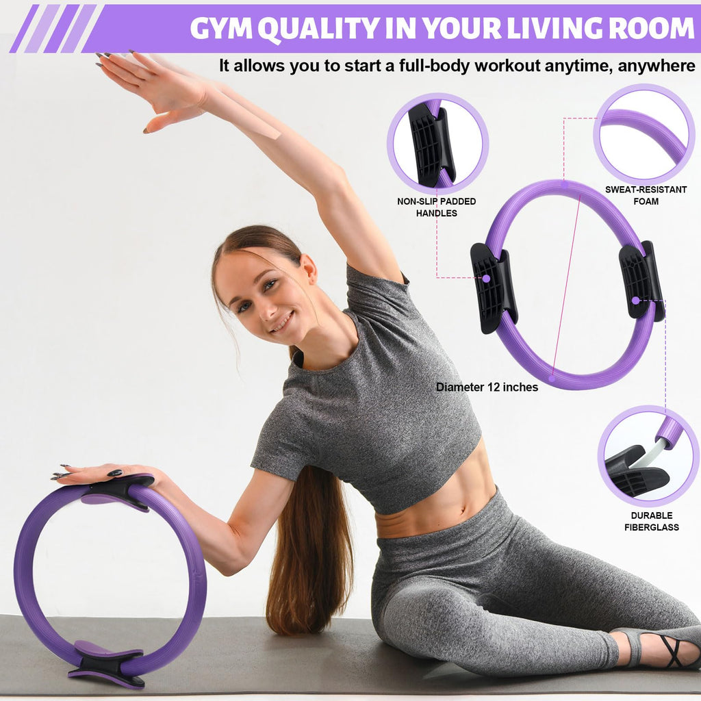 Pilates Ring Circle Set 18 Pcs Exercise Equipment Accessories for Women Workouts Pilates Ball Stretching Strap Magic Circle Yoga Ring Gym Back Bag Resistance Band Anti Slip Socks